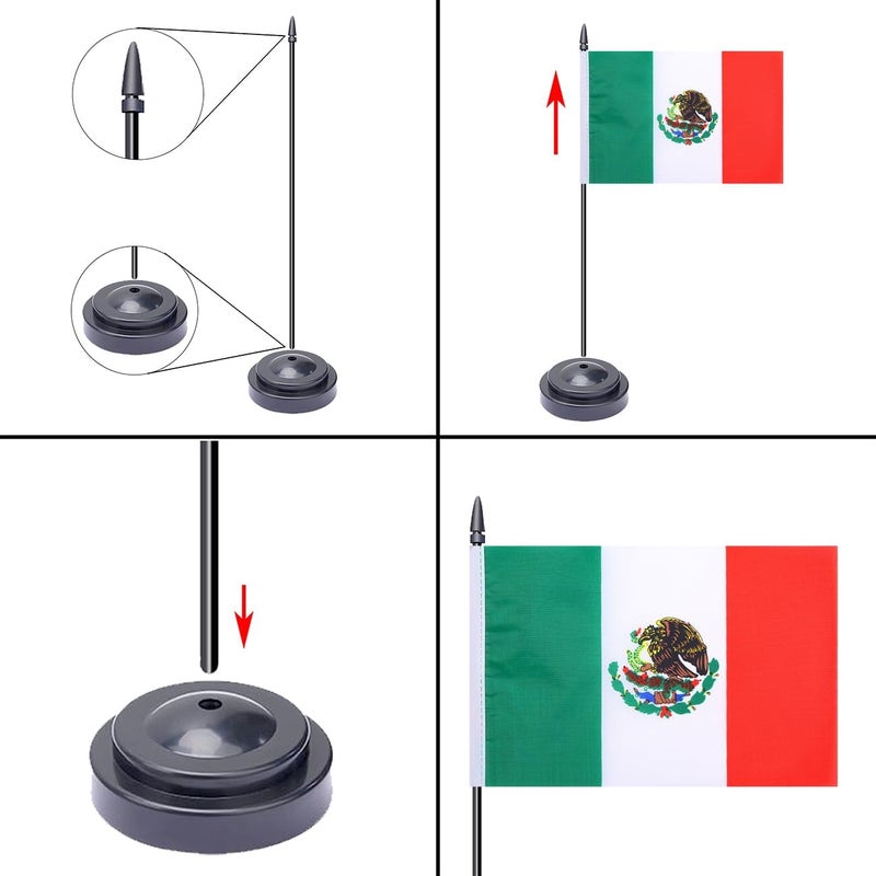 WXTWK 2 Pack Mexico Flag Mexico Deluxe Desk Flag Set - Mini Small Mexican Table Office Flags with Black 12" Solid Pole Stand Base Classroom Meeting Desktop Decorations - Image 3